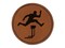 Man Jumping Over Hurdles Fitness Track and Field Round Iron-On Engraved Faux Leather Patch Applique - 2.5"